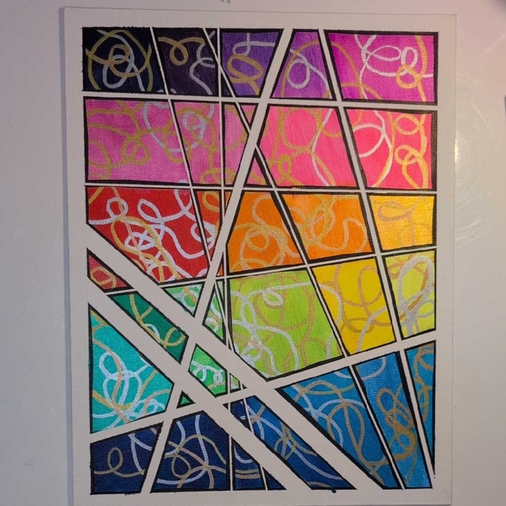 Abstract Geometric Home Art Painting in Multicolor - 14x11 Inches